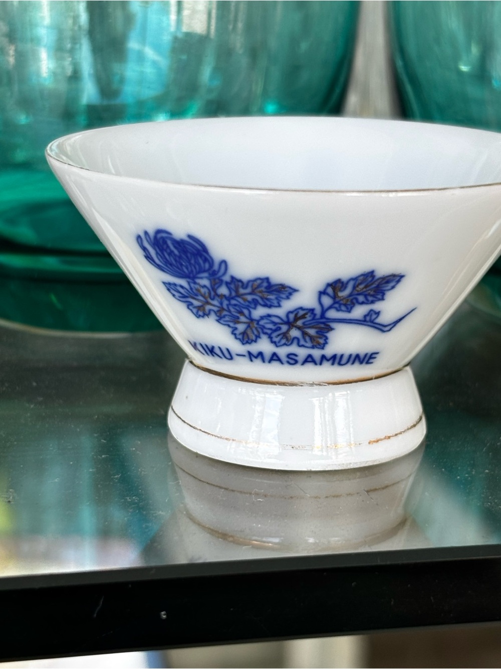 KIKU-MASAMUNE Porcelain Sake Cups x4 with Blue Floral Motif